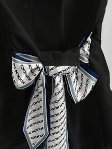 Franclia 时尚新款法式长袖高端束腰围巾领带纽扣女式衬衫 - 黑色 - 查看 6