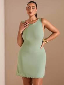 SHEIN BAE Plus Size Women Sleeveless Mesh Dress, Spring/Summer - Mint Green - View 4