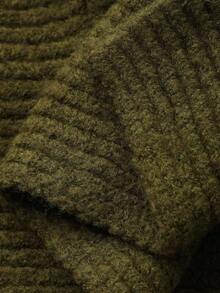 Dazy-Less 女士宽松商务休闲高领纯色针织开衫，适合秋冬季办公室穿着外套 - 墨綠色 - 查看 9