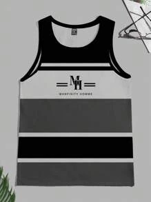 Manfinity RelaxMax 男士夏季休闲撞色条纹背心 - 灰色 - 查看 2