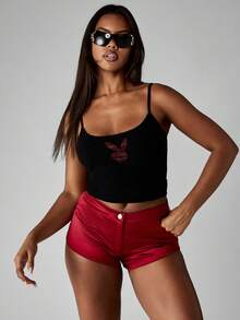 Missguided x Playboy Rhinestone Bunny Cami Tank Top With Thin Straps For Summer Festival Streetwear - Black - View 3