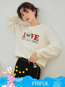FRIFUL SHEIN X Care Bears 女士圆领字母刺绣撞色印花宽松加厚羊毛衫 - 米色 - 查看 10