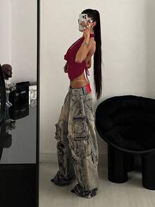 StreetHx Women's Coffee Brown Music Festival Cowl Neck Streetwear Beach Vacation Sexy Camisole