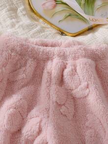 Genkimix Kids 2pcs/Set Young Girl' Cute Casual Comfortable Knit Round Neck Fluffy Pink Long Sleeve Top And Pants Pajama Set With Bow Design Winter Pajama Set Girls Fall