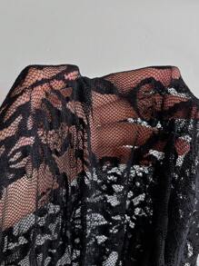 Comfortcana Plus Size Elegant Sexy Sheer Lace Bell Sleeve T-Shirt,Autumn/Winter,Fall Clothes For Women,Country - Black - View 7