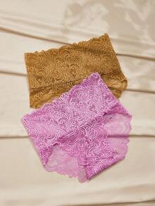 SHEIN 2件套女士高腰蕾丝内裤 - 彩色 - 查看 5