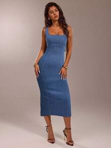 SHEIN Forever 21 Đầm denim dài không tay cổ vuông màu xanh lam nhạt/Trang trọng/Đi học/Halloween/Khách dự đám cưới/Kỳ nghỉ/Phong cách Y2K/Đi biển/Dễ thương/Giáo viên/Đi chơi/Công sở thường ngày/Sang trọng/Sinh nhật/Trang phục công sở/Buổi hòa nhạc đồng quê/Câu lạc bộ/Phong cách miền Tây/Trang phục công sở/Thời trang đường phố/Cổ điển/Lễ hội/Tiệc cocktail/Tiệc rave/Lễ hội/Sân bay/Vui nhộn/Cơ bản/Trang phục ăn sáng muộn/Phong cách những năm 2000/Ôm sát/Phong cách quý tộc/Nhà thờ/Lễ hội/Sang trọng/Tiệc tùng/Kín đáo/Phong cách cổ tích/Hẹn hò/Lễ hội/Trang phục nghỉ dưỡng/Phong cách cá tính/Phong cách Stockholm/Đi chơi đêm - Màu xanh lam - Xem 3