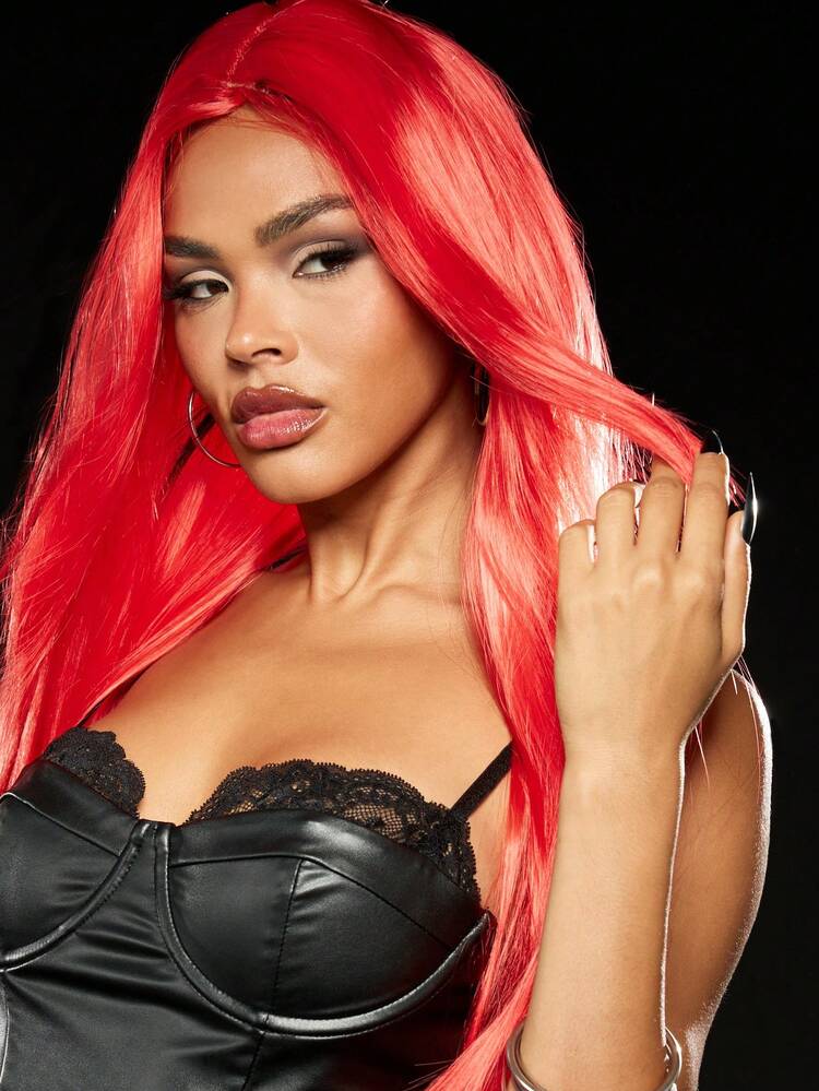 MISSGUIDED Vibrant Long Straight Wig Cosplay Halloween Party Costume Accessory Full Head Hair Cover Festival Carnival Dress Up Celebration Performance Props Year Round Events - Red - View 2