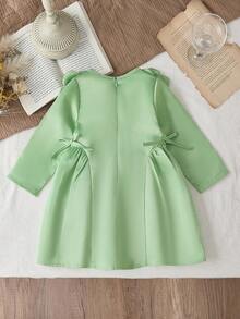 女宝宝浅绿色休闲可爱韩版时尚日常连衣裙，春秋 - 綠色 - 查看 2