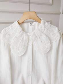 Girls' Solid Color Collared Single-Breasted Casual Shirt - White - View 5