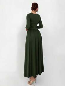 Aloruh 咖啡色基本款针织连衣裙 - 軍綠色 - 查看 2