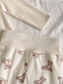 Loomiva 新生儿男女宝宝卡通小熊图案针织柔软圆领长袖连体衣和松紧腰裤两件套，新生儿服装套装，婴儿服装套装，小熊套装，男女宝宝通用，中性婴儿服装，秋冬季