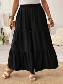 Ceyna Plus Size Women's Solid Color Simple Loose Wide Leg Pants For Daily Wear Fall Cloth For Women - Black - View 3