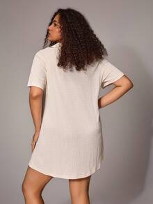 SHEIN Lazeform Loose Textured A-Line Plus Size Nightgown - Beige - View 2