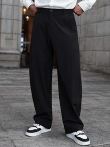 Manfinity CasualCool 1pc Mature Casual Style Suit Pants, Black 4-Way Stretch Knit Fabric, Tapered Leg Design, Casual Chic, Cool Style, Versatile For Commuting, Boyfriend/Husband Gift, Anniversary Gift