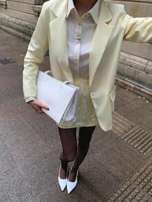 Siren Gaze Fall Women Clothes 2025 New Arrival! Women's Cream Yellow Loose Fit Office Blazer, Thin & Versatile For Business Casual, Commute, Teacher - Old Money Style With Button Details, Must - Have For Autumn Work & Daily Outings Elegant