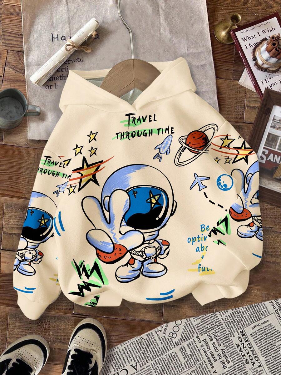 男童休闲宽松舒适日常针织长袖卫衣，适合秋冬季节穿着。 - 彩色 - 查看 1