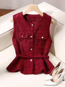 Franclia Nowy top bez rękawów dla kobiet w stylu europejskim i amerykańskim, odpowiedni na wiosnę i jesień - Sekwoja - Zobacz 1