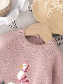 SHEIN Vintaside Kids Young Girl' Cute Duck Embroidery Minimalist Everyday Knit Pullover Sweater Girls Sweater Toddler Girl Sweater Kids Sweater Pink Girls Sweater Embroidered Sweater Girl Baby Girl Sweater Duck Sweater Knitted Toddler Sweater Girl Sweater With Geese Toddler Girls Sweater Young Girls Fall Outfits Young Girls Winter Clothes Kids Fall Clothes Girls Craft Sweater - Pink - View 3