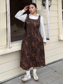 Dazy Plus Váy không tay họa tiết da báo, phong cách đường phố đa năng, mùa xuân/thu - màu nâu - Xem 3