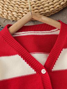 Young Boys' Autumn/Winter New Cardigans - Simple, Versatile, Retro Striped, Stylish, Comfortable, Casual, Slouchy-Chic Knit Outerwear - Red - View 5
