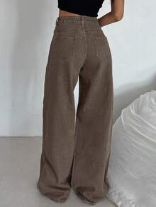 DAZY Women's Loose Korean Style Washed Khaki Casual Street Jeans - Coffee Brown - View 8