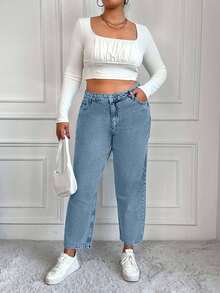 EURMUSE Plus Size Women's Fashion Casual Pocket Skinny Jeans - Light Wash - View 3