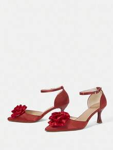 CUCCOO HITCHD Women's Retro Embroidered Pointed Toe High Heel Slingback Shoes - Bordeaux - View 10