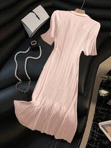 Franclia Women's Short Sleeve Cardigan Maxi Sweater Dress - Dusty Pink - View 2