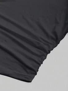 SHEIN EZwear 女式大码高领褶饰长袖修身 T 恤，深灰色 - 深灰色 - 查看 4