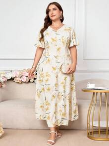 Modelyn Romantic Elegant Floral Print Dress - Yellow - View 5