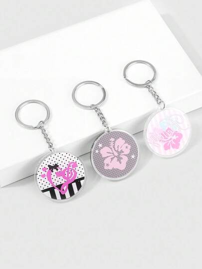Kawaii 3 pièces Porte-clés avec emblème de note de musique et fleur