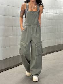 StreetHx 宽松大口袋牛仔背带裤