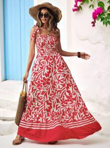 Vivid Eden Vestido largo casual de mujer con cordones y estampado - Rojo - View 1