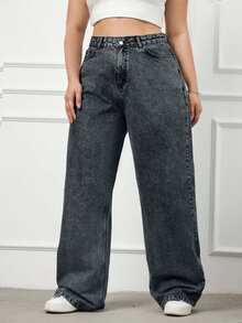 EURMUSE 100%Cotton Rigid, High Waist Wideleg Fit - Dark Grey - View 3