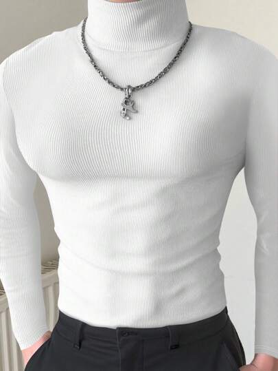 Manfinity Dauomo Męska, dopasowana, jednokolorowa, casualowa koszulka z golfem, może być noszona jako warstwa bazowa, na jesień