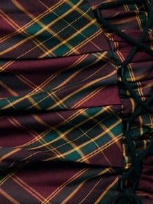TypaGal This Ruched Plaid Mini Skirt Brings A Touch Of Alt Style To Fall Outfits For Women And Autumn Clothes. Perfect For Work Outfits, Halloween Costumes, Or Pairing With Fall Tops Women, It Easily Transitions Into Winter Clothes For Women And Holiday Events. - Burgundy - View 6
