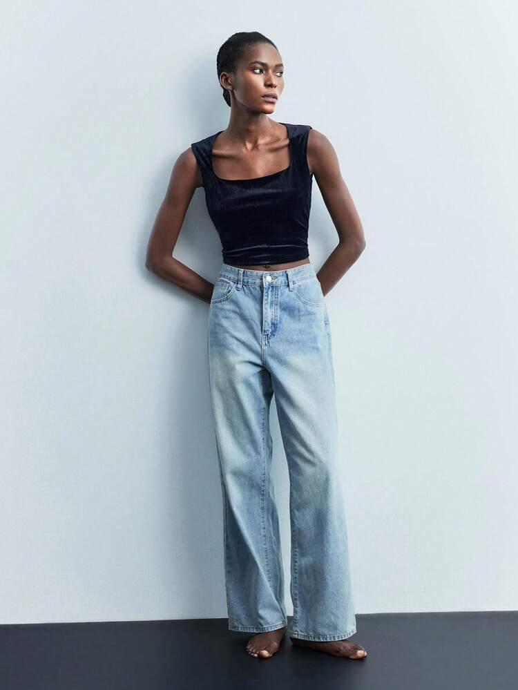 SHEIN Maija Women's Simple Fashion Solid Color Square Neck Cropped Tank Top, Summer Halloween Costumes Black Top