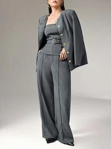 Heiryn Minimalist Round Neck High-Quality Dark Grey Women's Blazer, Suitable For Commuting In Fall/Winter - Dark Grey - View 2