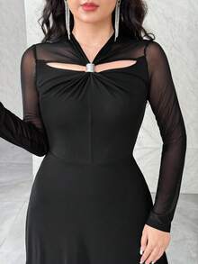 Modelyn 女士优雅纯色镂空长裙，适合派对 - 黑色 - 查看 7