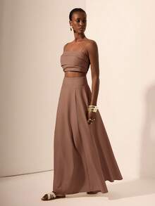 Zivah 2025 夏季新品 音乐节, 复活节, 圣帕特里克节, 西部风, 游牧风, 生日派对, 毕业典礼, 学生, 日常休闲, 百搭百搭, 休闲, 邮轮旅行, 海滩, 日光浴, 时尚, 荷叶边, 细肩带, 麻花针织, 竹纤维, 亚麻, 卡其色 女士两件套 - 藕粉色 - 查看 5