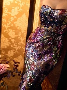 MOTF PREMIUM CONTRAST SEQUIN SLIM FIT TUBE MIDI DRESS - Multicolor - View 3