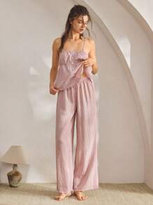 Ocili Gestreifter Lässig Jumpsuit Damen Pyjama Set