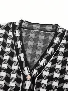 Ellevyn Cardigan élégant à col V et manches longues avec boutons, en tartan, pour femmes en automne/hiver - Noir et Blanc - Voir 6