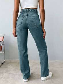 EURMUSE Damen Einfarbige Minimalistische Lässig Gerade Bein Jeans