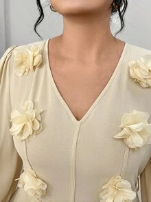 Modelyn Plus Appliques Belted Dress Fall Cloth For Women - Apricot - View 3