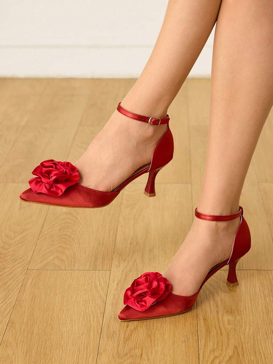 CUCCOO HITCHD Women's Retro Embroidered Pointed Toe High Heel Slingback Shoes - Bordeaux - View 1