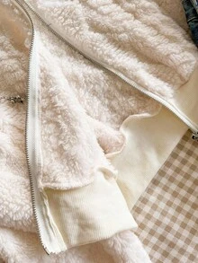 青少年女孩毛绒长袖拉链休闲连帽夹克