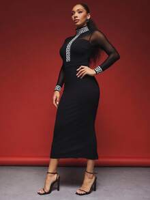 Vixey 对比色网眼绷带迷你连衣裙 - 黑色 - 查看 4