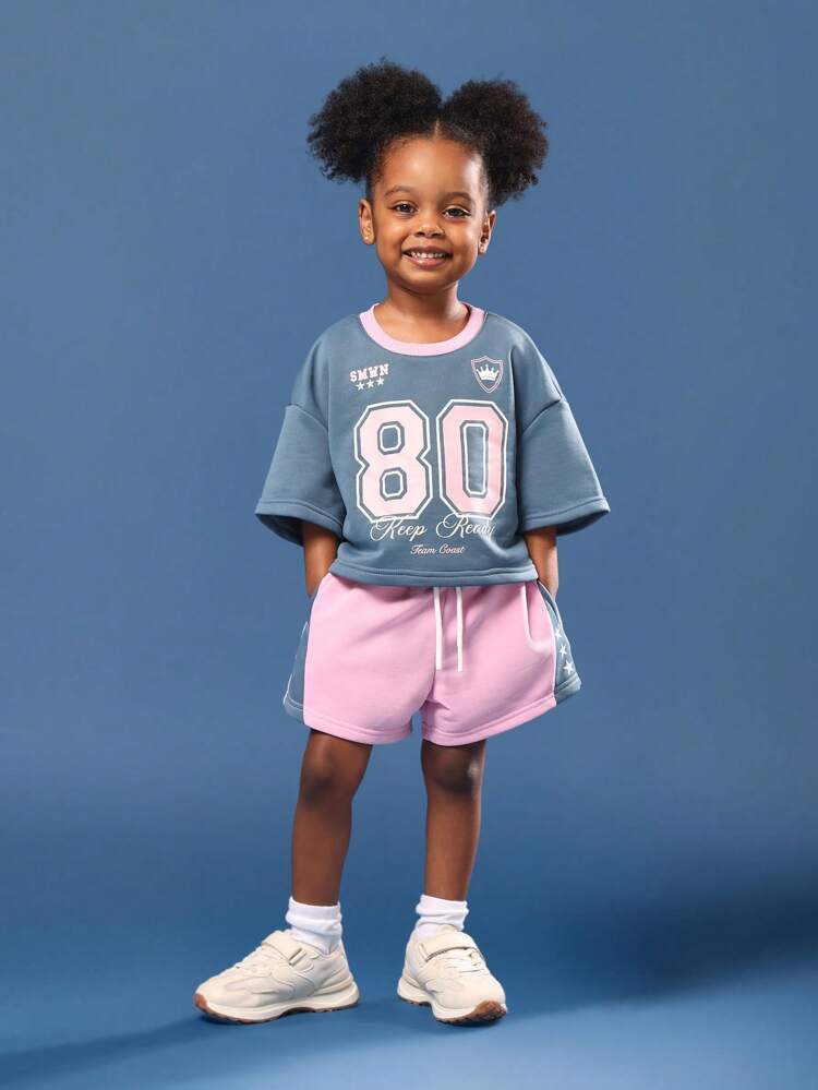 Boxy Crew Neck Top With Elastic Waist Shorts Set